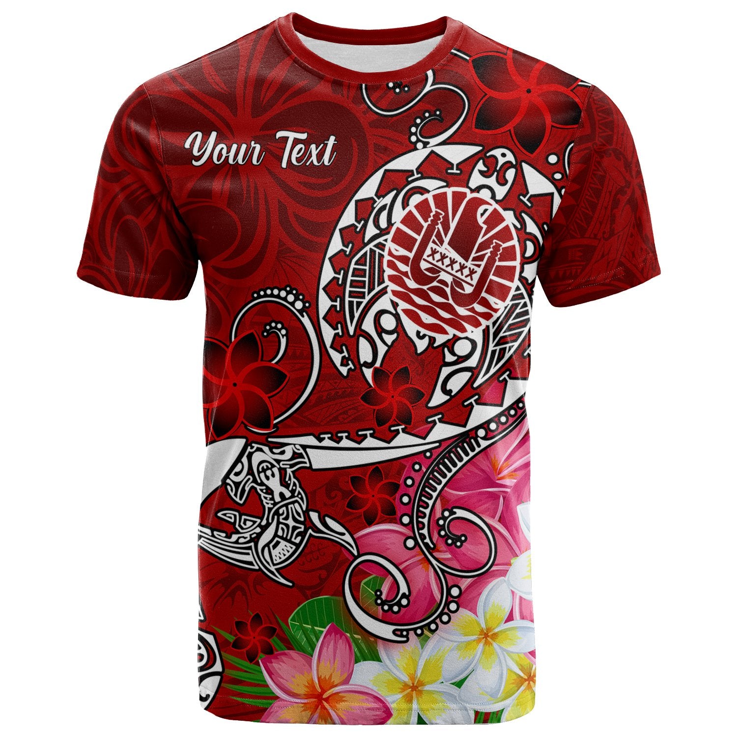 Tahiti Custom T Shirt Turtle Plumeria (Red) Unisex Red - Polynesian Pride