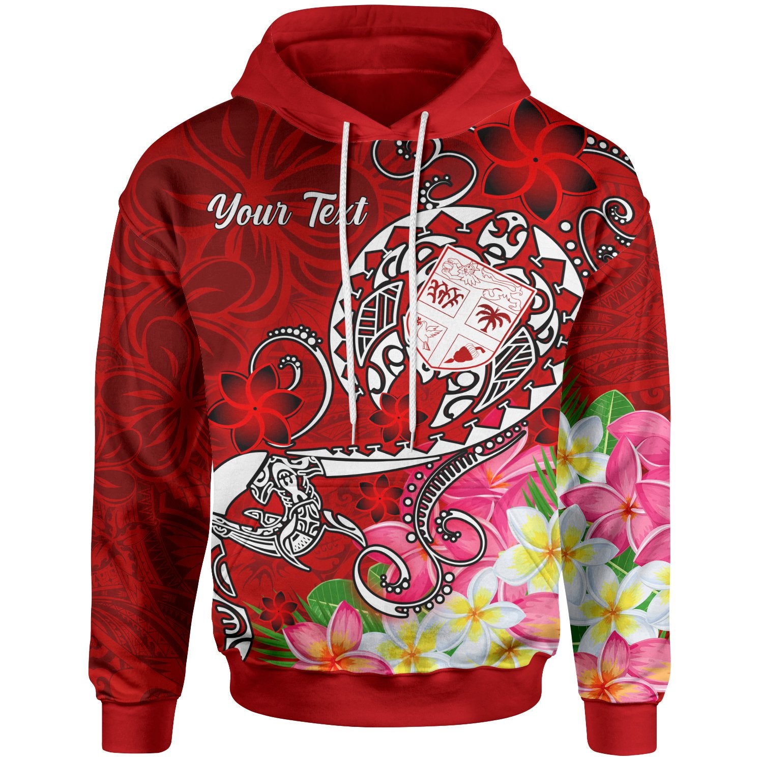 Fiji Custom Hoodie Turtle Plumeria (Red) Unisex Red - Polynesian Pride