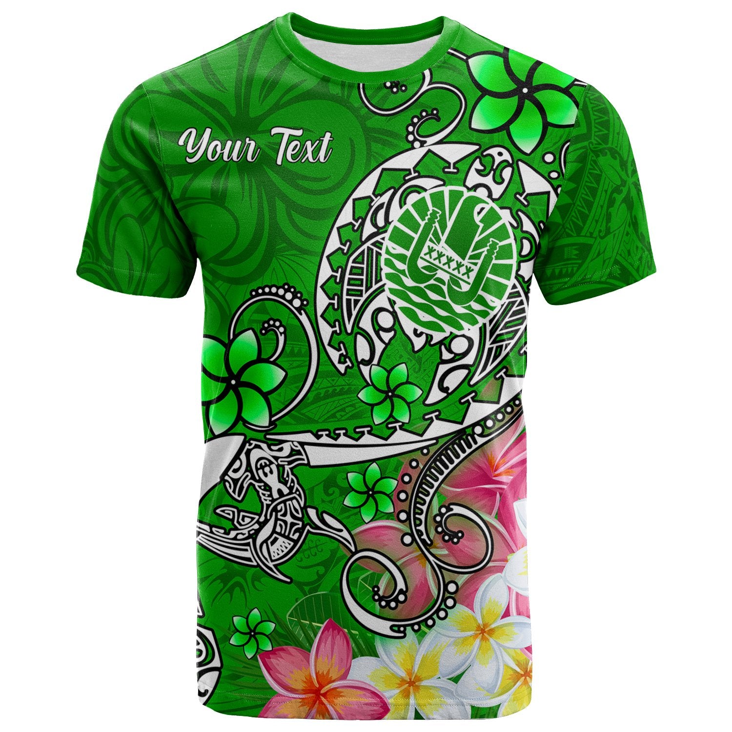 Tahiti Custom T Shirt Turtle Plumeria (Green) Unisex Green - Polynesian Pride