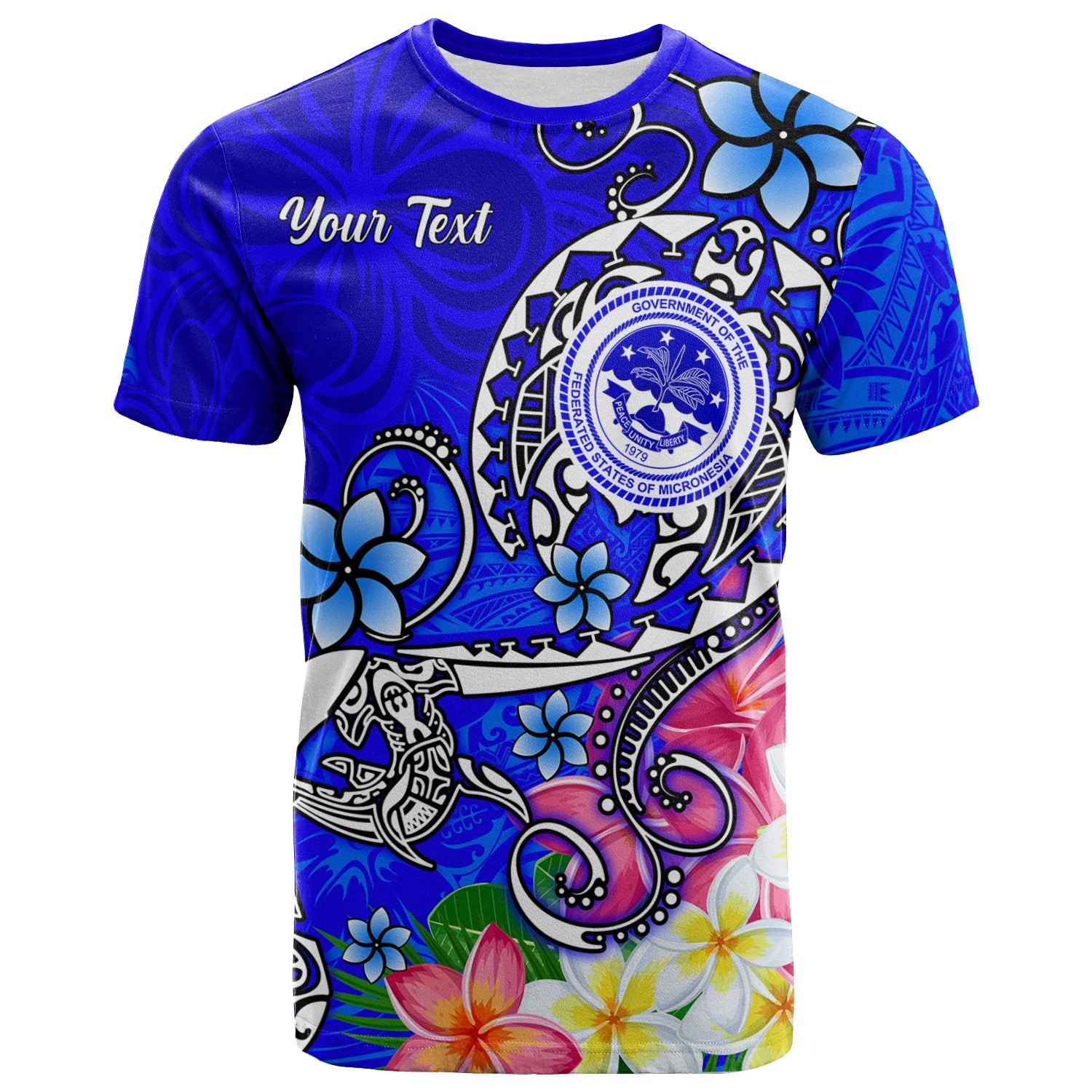 FSM Custom T Shirt Turtle Plumeria (Blue) Unisex Blue - Polynesian Pride