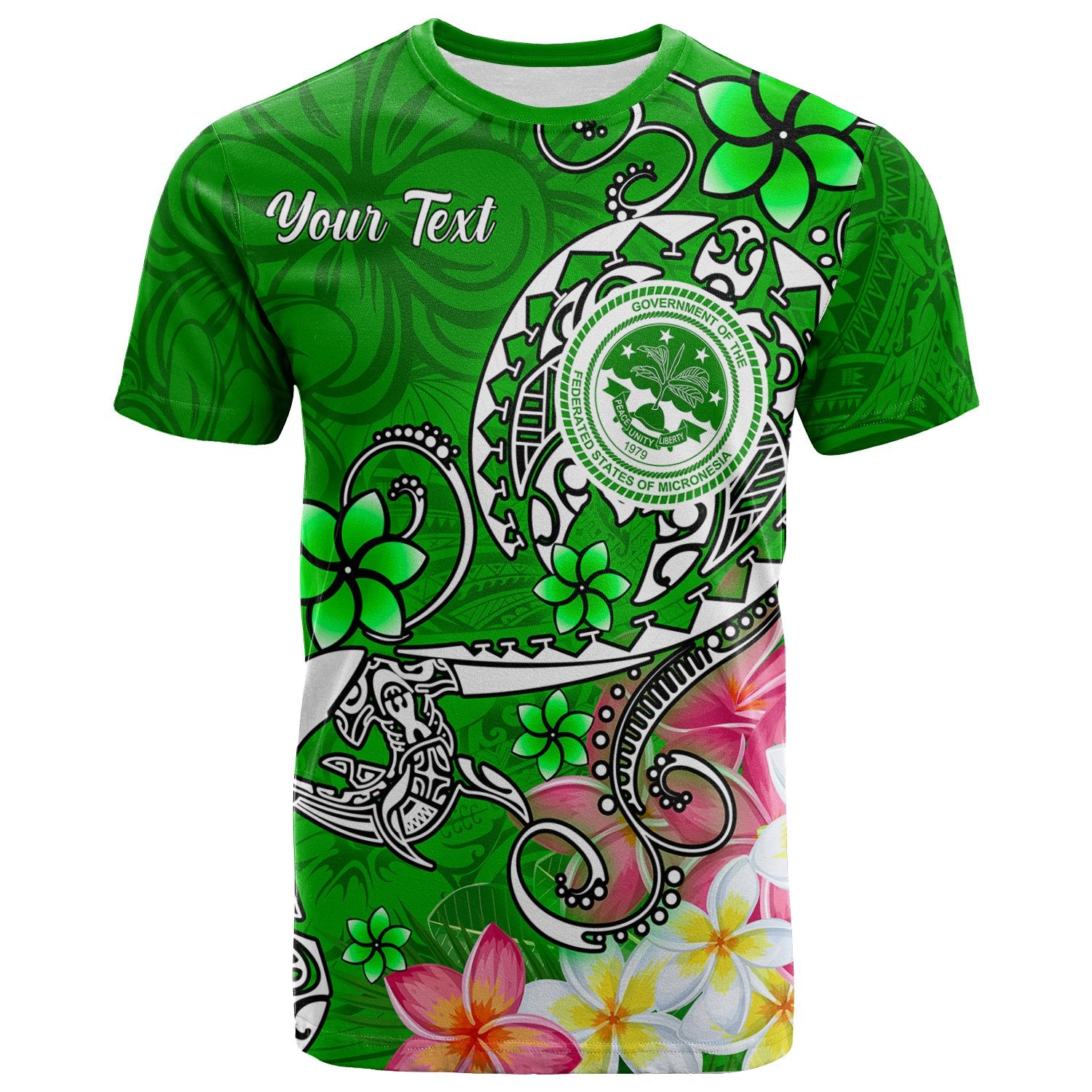 FSM Custom T Shirt Turtle Plumeria (Green) Unisex Green - Polynesian Pride