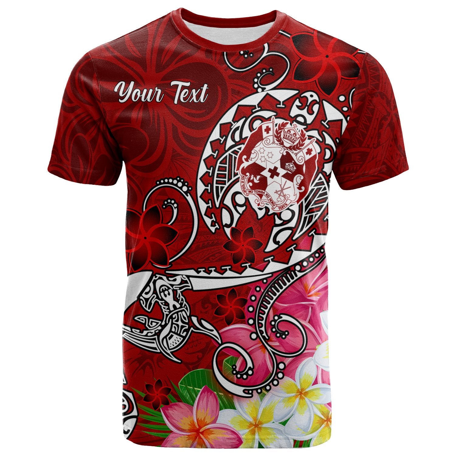 Tonga Custom T Shirt Turtle Plumeria (RED) Unisex Red - Polynesian Pride