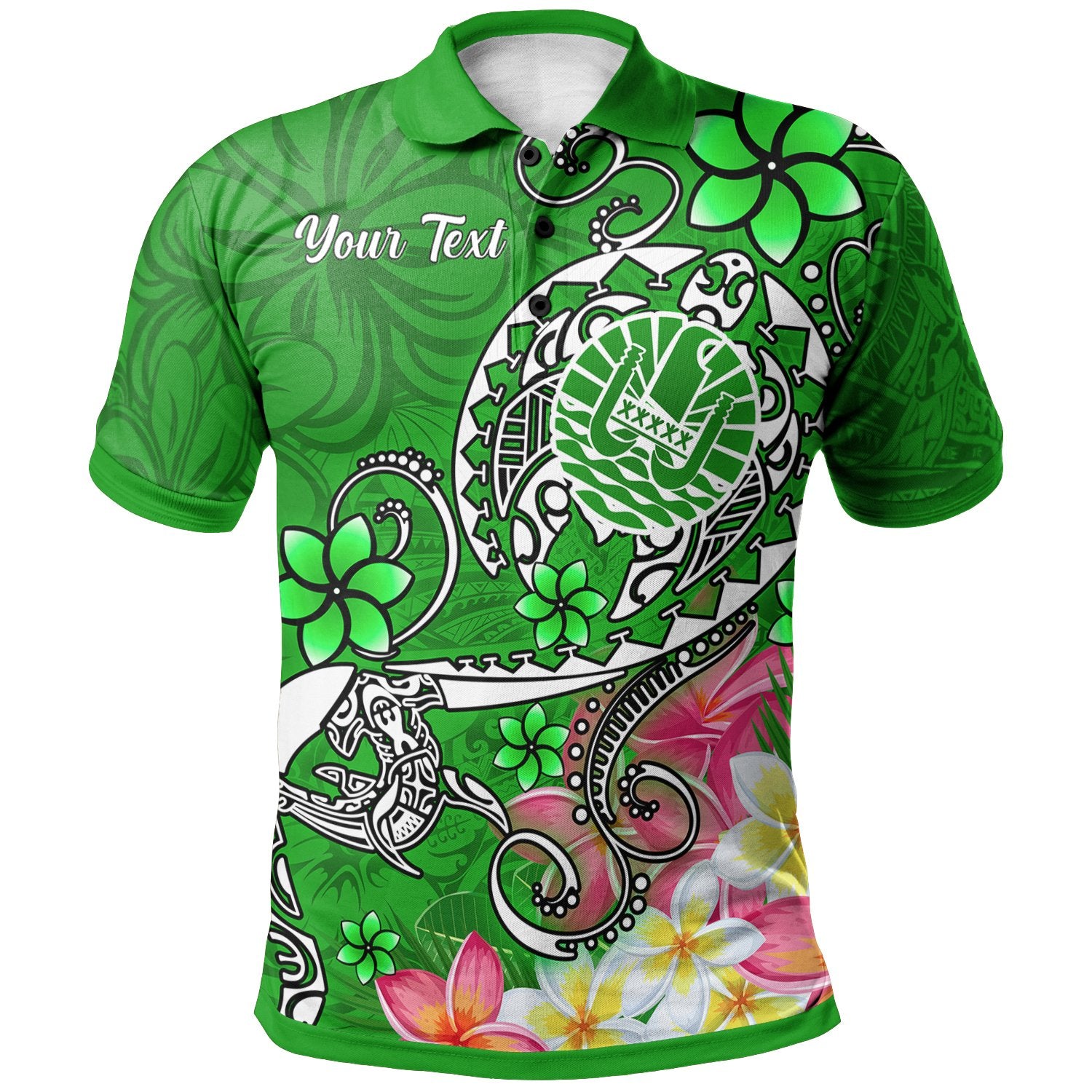 Tahiti Custom Polo Shirt Turtle Plumeria (Green) Unisex Green - Polynesian Pride