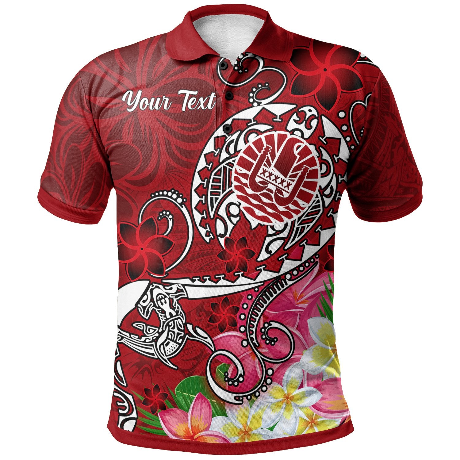 Tahiti Custom Polo Shirt Turtle Plumeria (Red) Unisex Red - Polynesian Pride