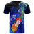 Guam Custom T Shirt Humpback Whale with Tropical Flowers (Blue) Unisex Blue - Polynesian Pride