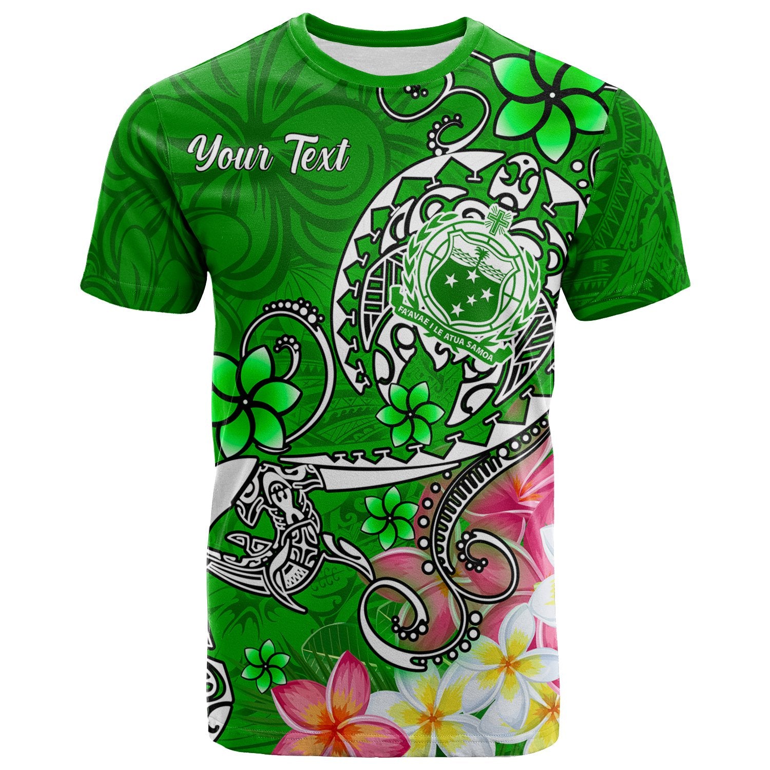 Samoa Custom T Shirts Turtle Plumeria (Green) Unisex Green - Polynesian Pride