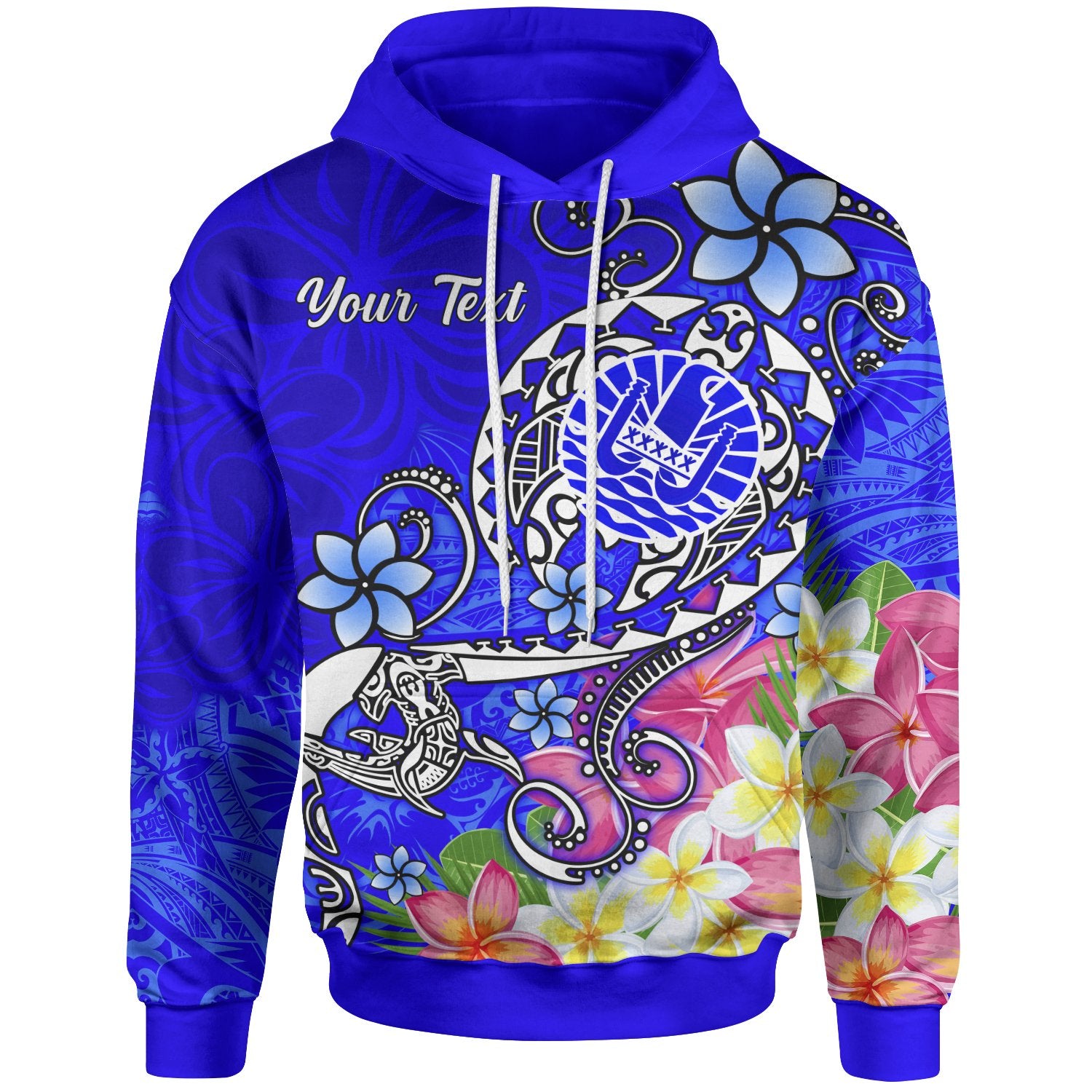 Tahiti Custom Hoodie Turtle Plumeria (Blue) Unisex Blue - Polynesian Pride