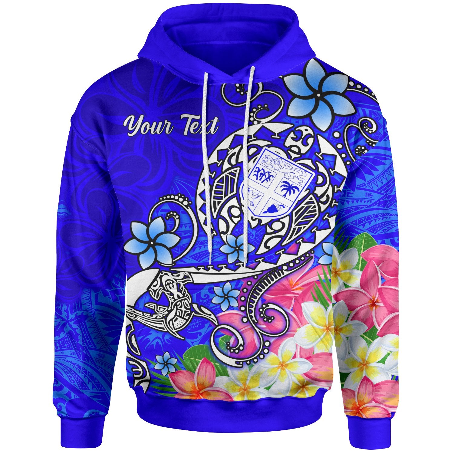 Fiji Custom Hoodie Turtle Plumeria (Blue) Unisex Blue - Polynesian Pride