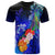 Tahiti Custom T Shirt Humpback Whale with Tropical Flowers (Blue) Unisex Blue - Polynesian Pride