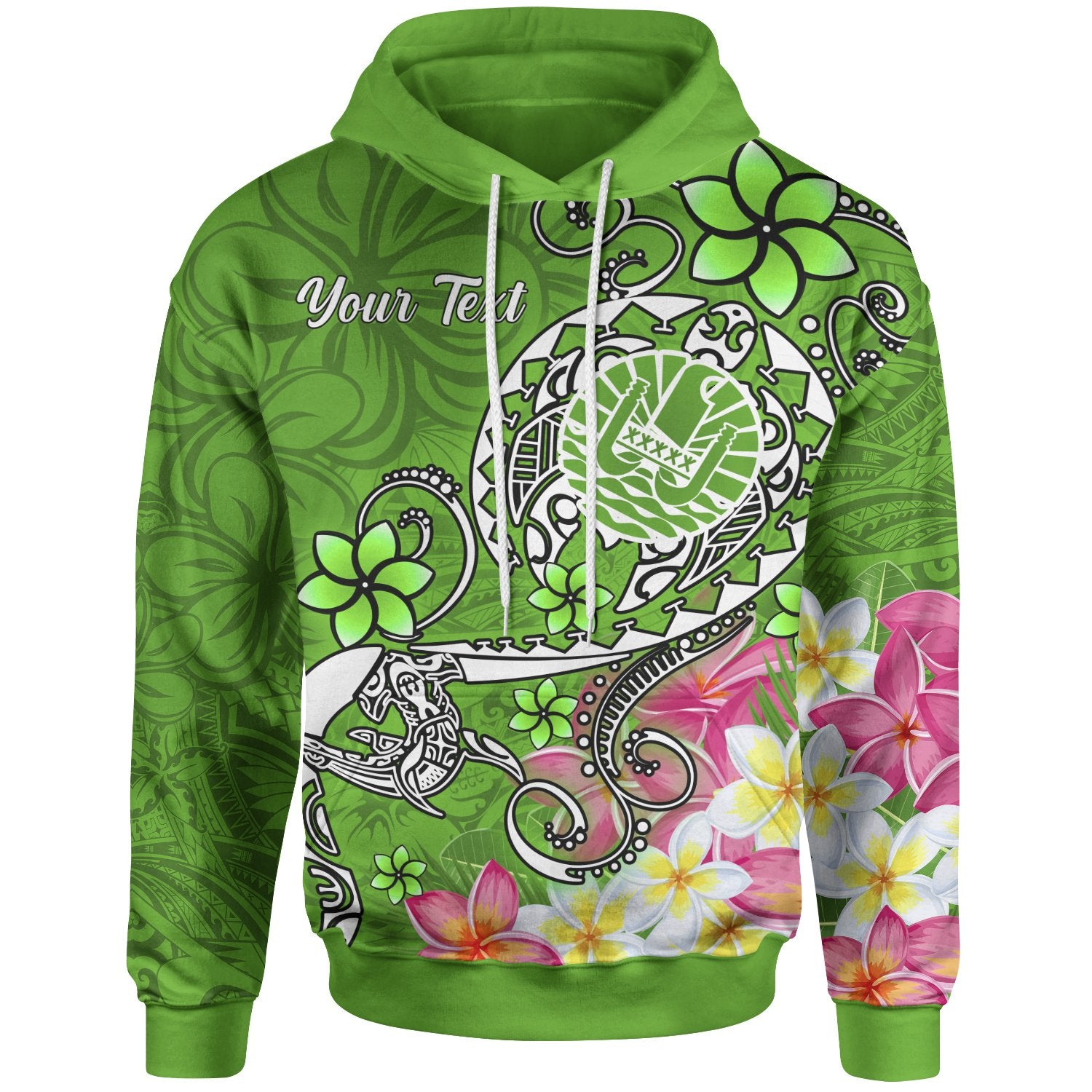 Tahiti Custom Hoodie Turtle Plumeria (Green) Unisex Green - Polynesian Pride