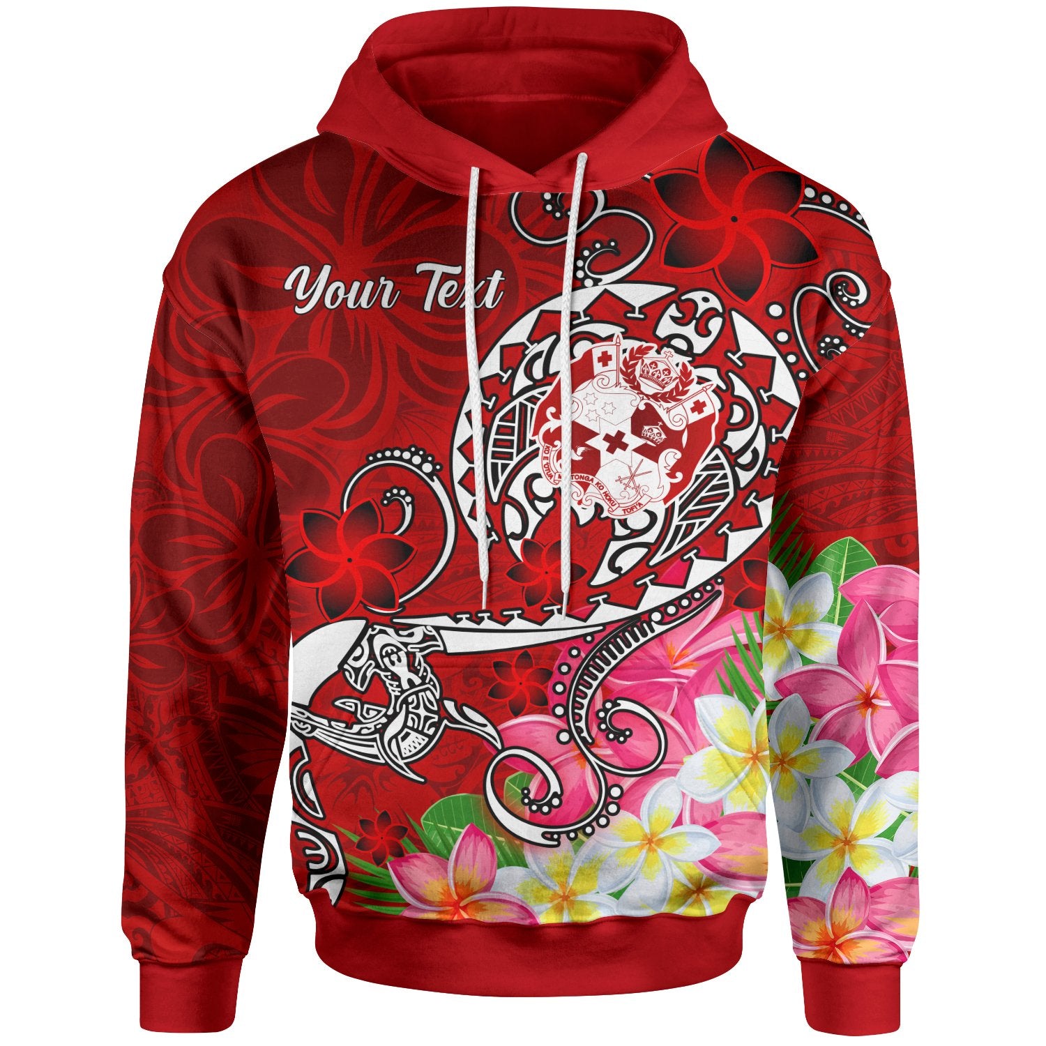 Tonga Custom Hoodie Turtle Plumeria (RED) Unisex Red - Polynesian Pride