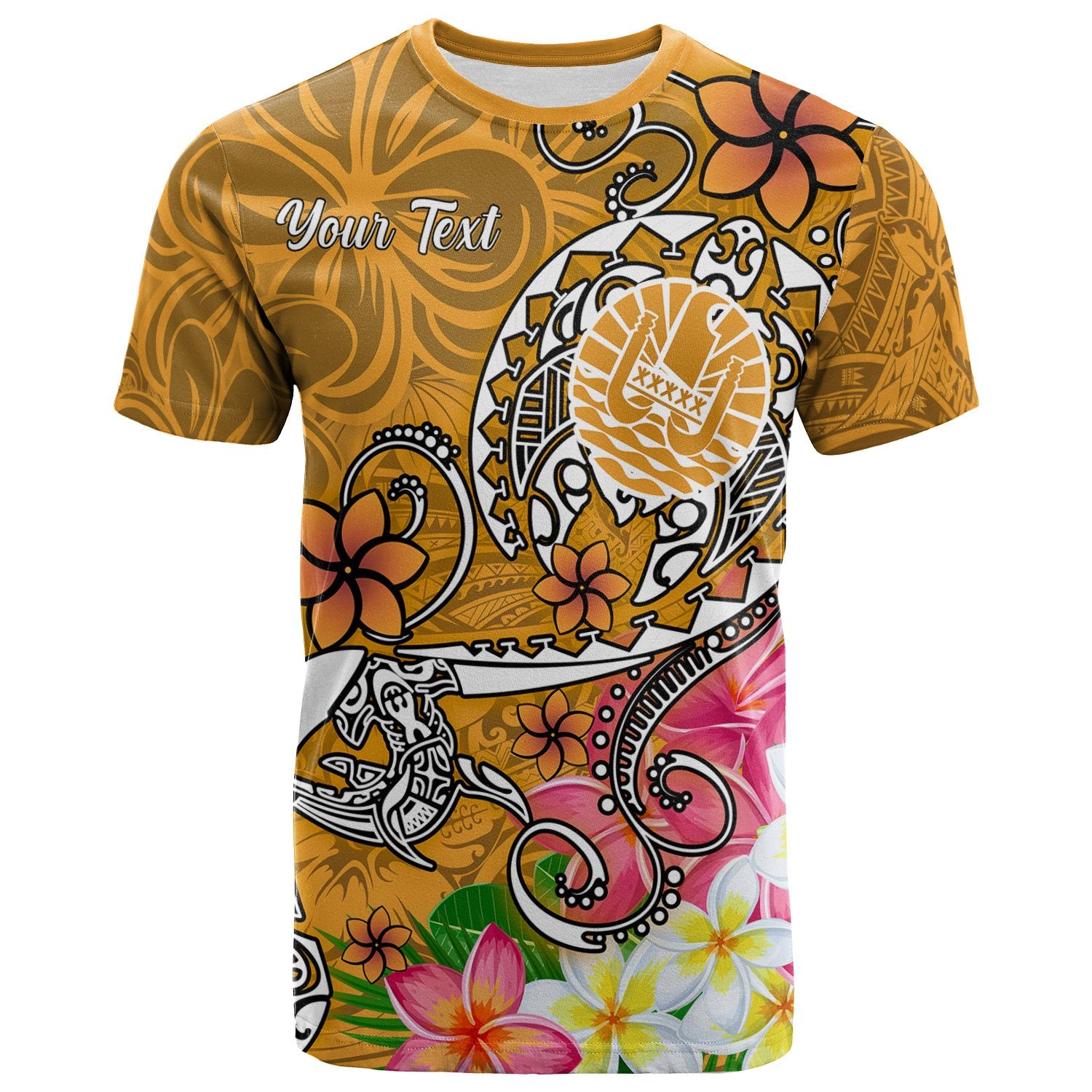 Tahiti Custom T Shirt Turtle Plumeria (Gold) Unisex Art - Polynesian Pride