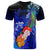 Custom Yap T Shirt Humpback Whale with Tropical Flowers (Blue) Unisex Blue - Polynesian Pride