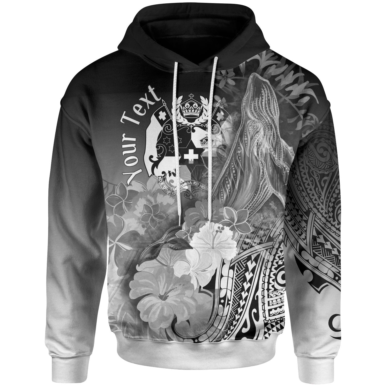 Tonga Custom Hoodie Humpback Whale with Tropical Flowers (White) Unisex White - Polynesian Pride