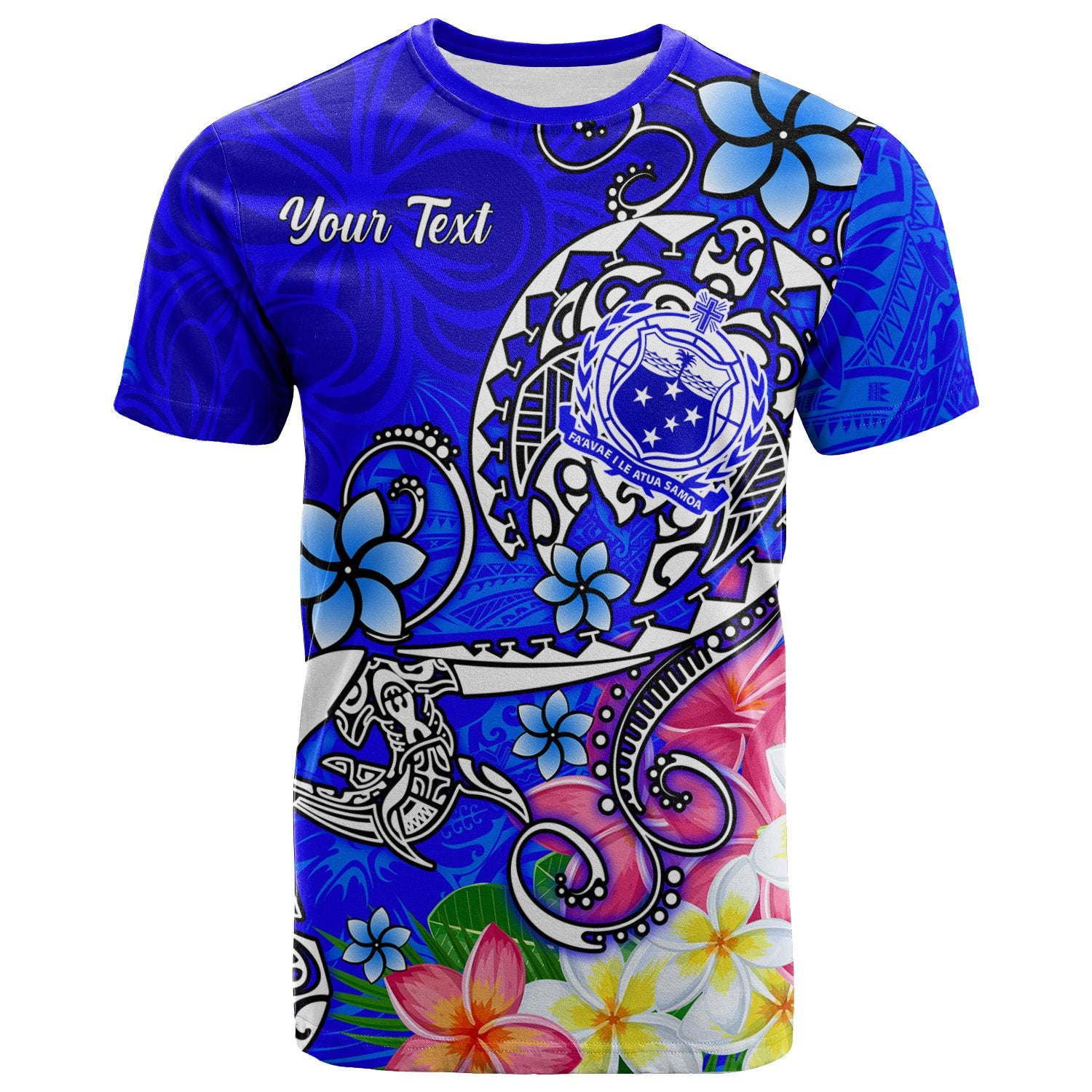 Samoa Custom T Shirts Turtle Plumeria (Blue) Unisex Blue - Polynesian Pride