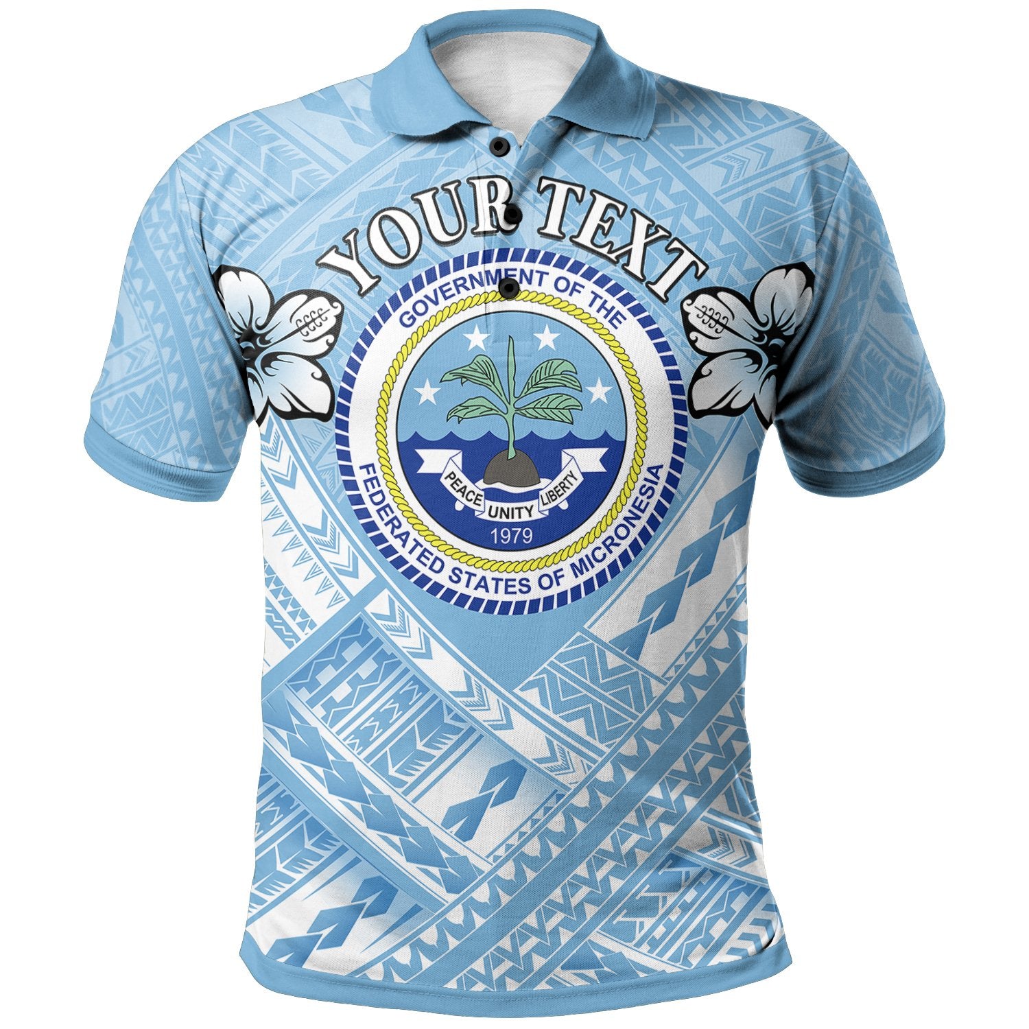 Federated States of Micronesia Custom Polo Shirt FSM Flag Camisole Hibiscus Style Unisex Blue - Polynesian Pride