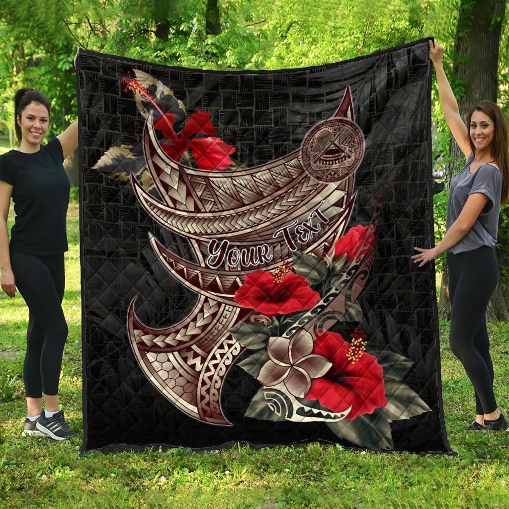 American Samoa Custom Personalised Premium Quilt - Polynesian Tribal Vintage Style Black - Polynesian Pride