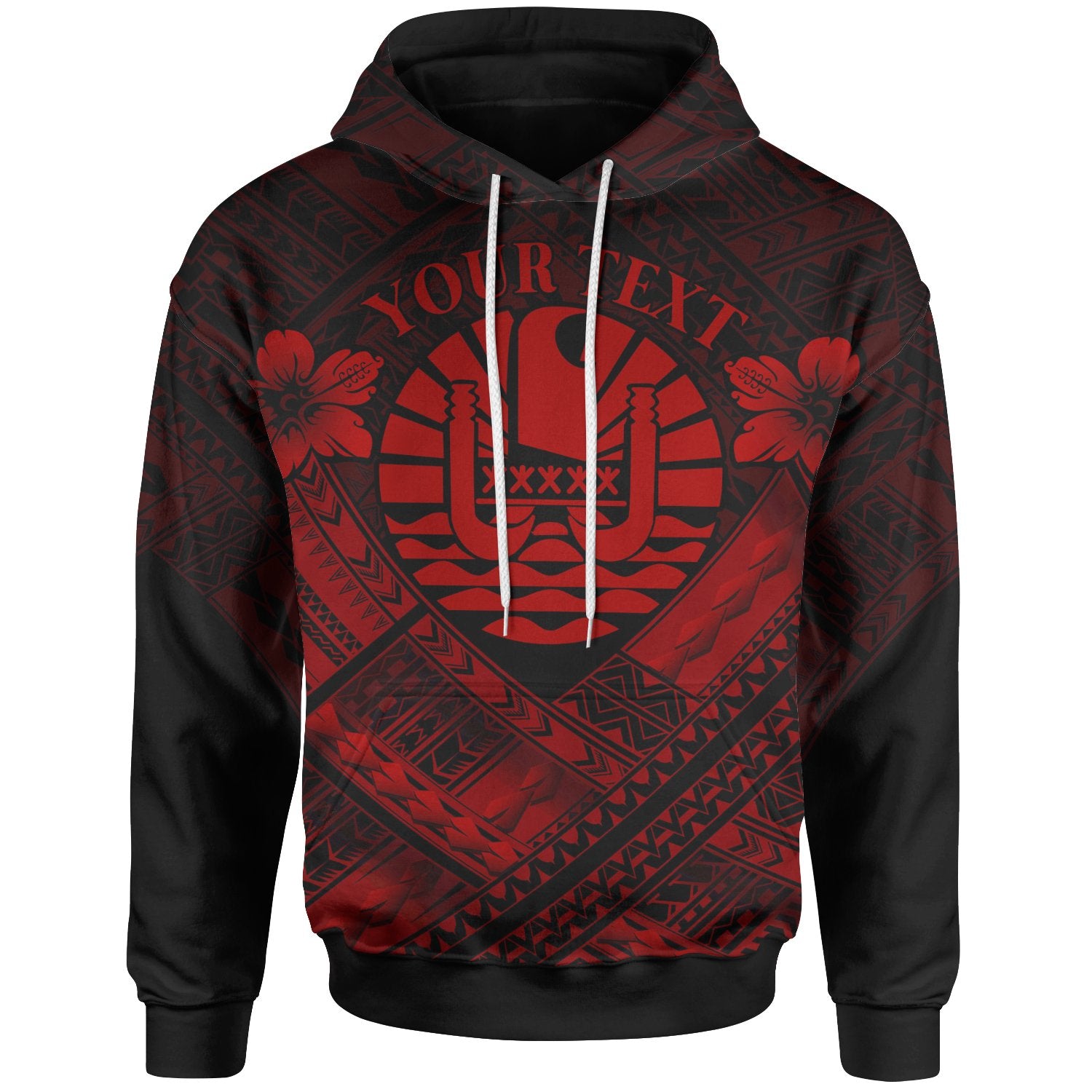 Tahiti Custom Polynesian Hoodie Tahiti Red Seal Camisole Hibiscus Style Unisex Red - Polynesian Pride