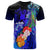 Tonga Custom T Shirt Humpback Whale with Tropical Flowers (Blue) Unisex Blue - Polynesian Pride