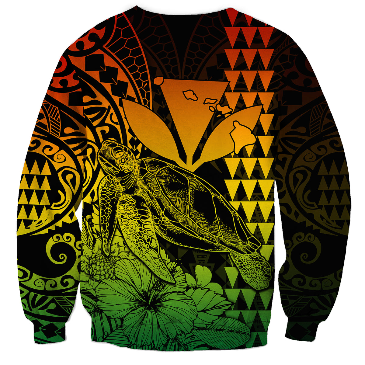 Kakau Polynesian Tribal Hawaiian Turtle with Kanaka Maoli Reggae Sweatshirt LT9 - Polynesian Pride