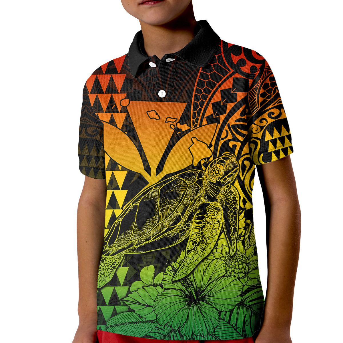 Kakau Polynesian Tribal Hawaiian Turtle with Kanaka Maoli Reggae Kid Polo Shirt LT9 Kid Reggae - Polynesian Pride