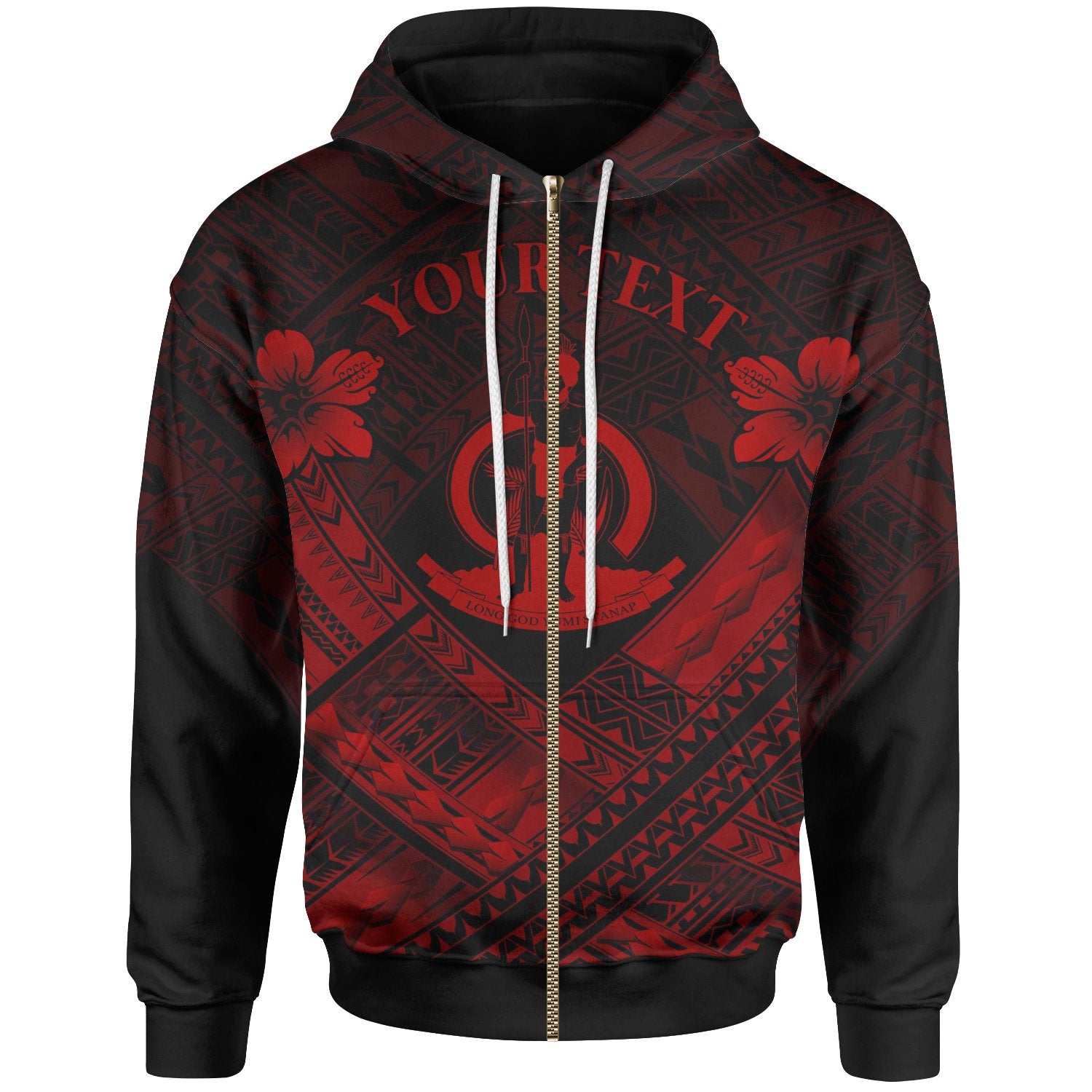 Vanuatu Custom Polynesian Zip up Hoodie Vanuatu Red Seal Camisole Hibiscus Style Unisex Red - Polynesian Pride