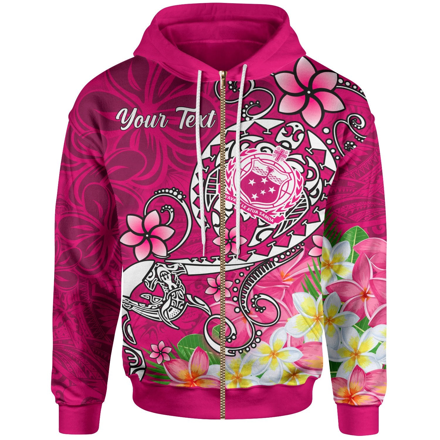 Samoa Custom Zip up Hoodie Turtle Plumeria (Pink) Unisex Pink - Polynesian Pride