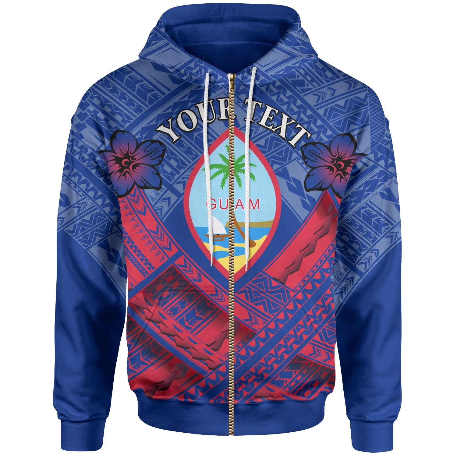 Guam Custom Zip up Hoodie Guam Flag Camisole Hibiscus Style Unisex Reggae - Polynesian Pride