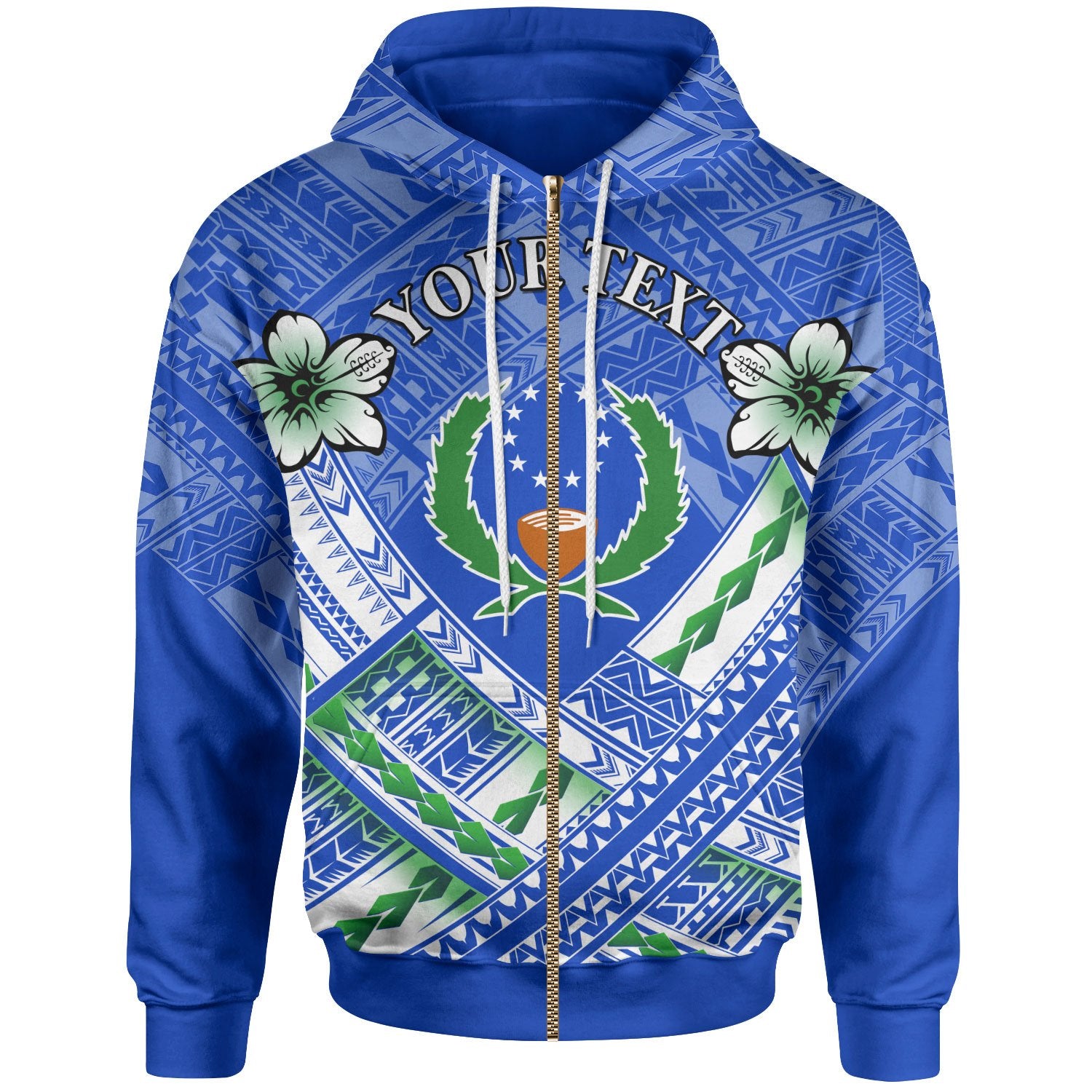 Pohnpei Custom Zip up Hoodie Pohnpei Flag Camisole Hibiscus Style Unisex Blue - Polynesian Pride