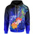 Cook Islands Custom Zip up Hoodie Humpback Whale with Tropical Flowers (Blue) Unisex Blue - Polynesian Pride