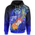 Polynesian Hawaii Zip up Hoodie Kanaka Maoli Humpback Whale with Tropical Flowers (Blue) Unisex Blue - Polynesian Pride