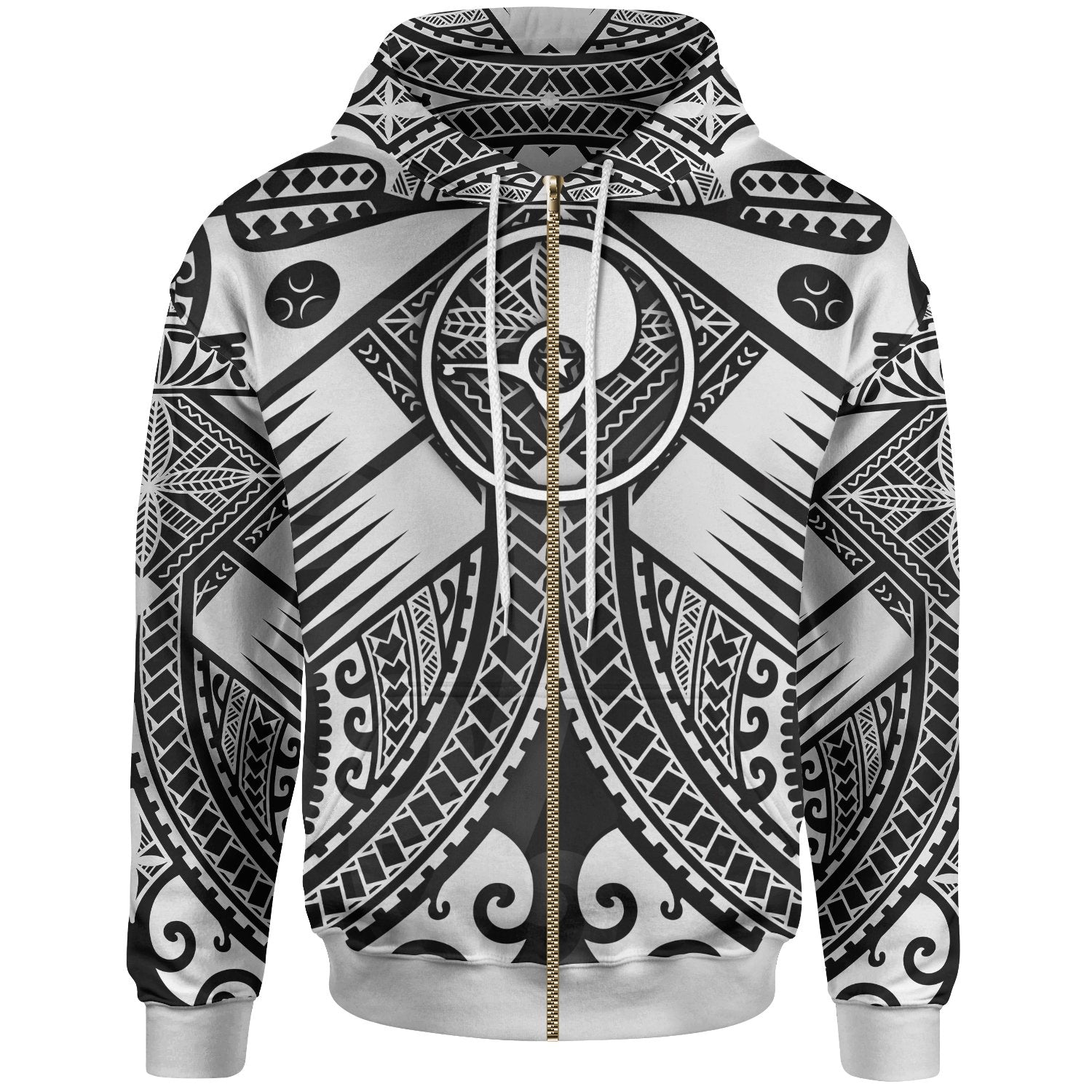 YAP Zip up Hoodie White Seal with Polynesian Tattoo Unisex White - Polynesian Pride