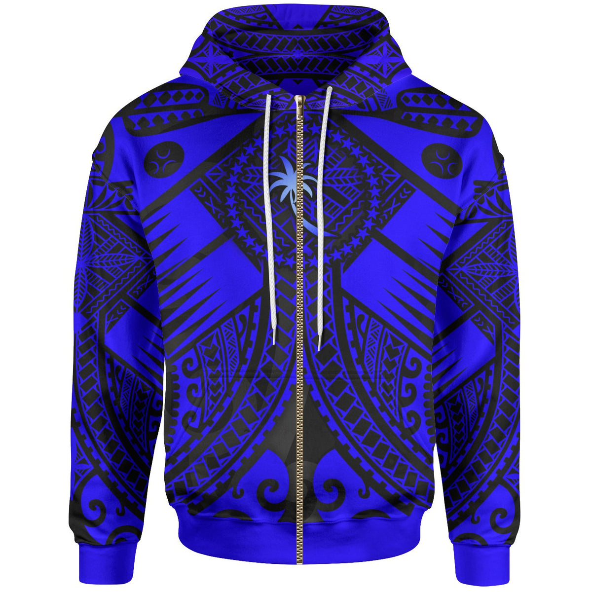 Chuuk Zip up Hoodie Blue Seal with Polynesian Tattoo Unisex Blue - Polynesian Pride