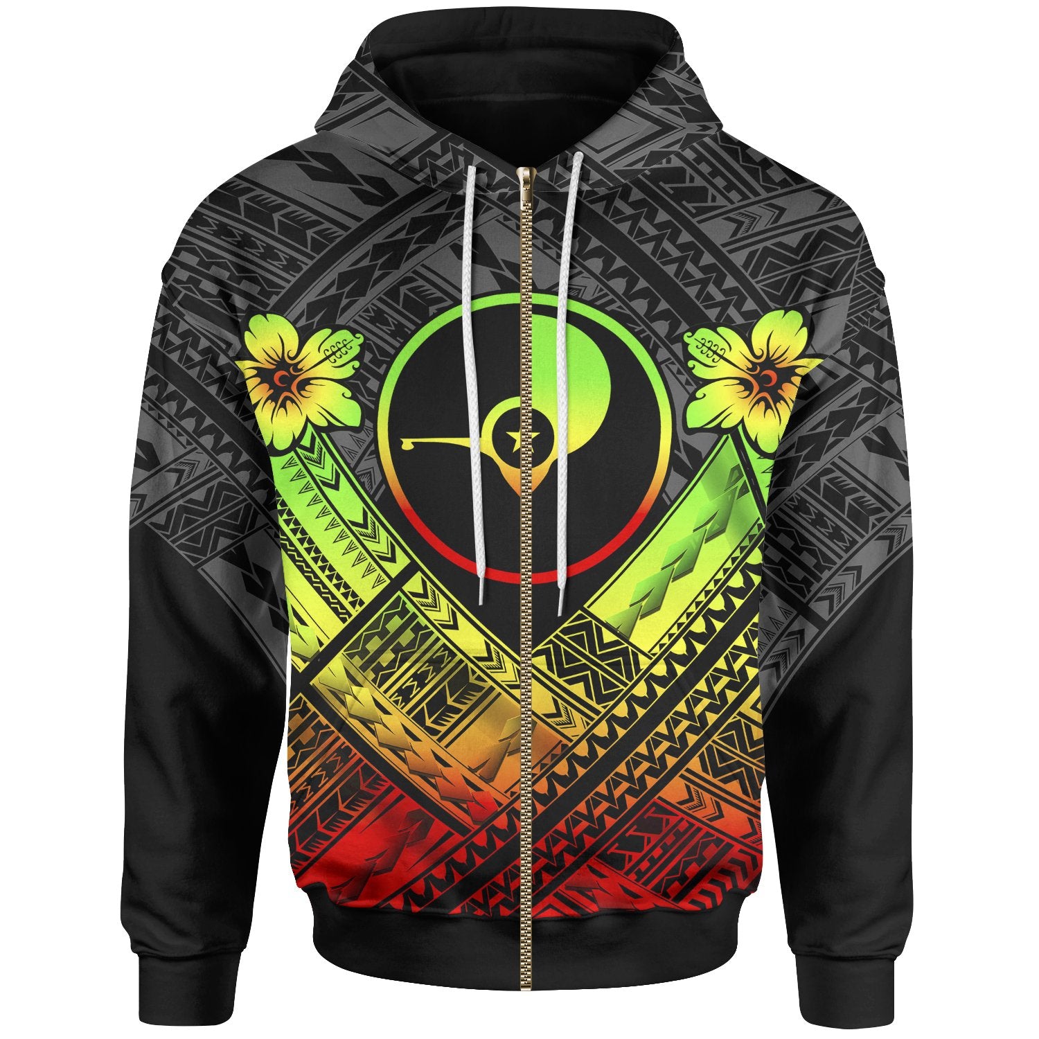 Yap Polynesian Zip up Hoodie Yap Reggae Seal Camisole Hibiscus Style Unisex Reggae - Polynesian Pride