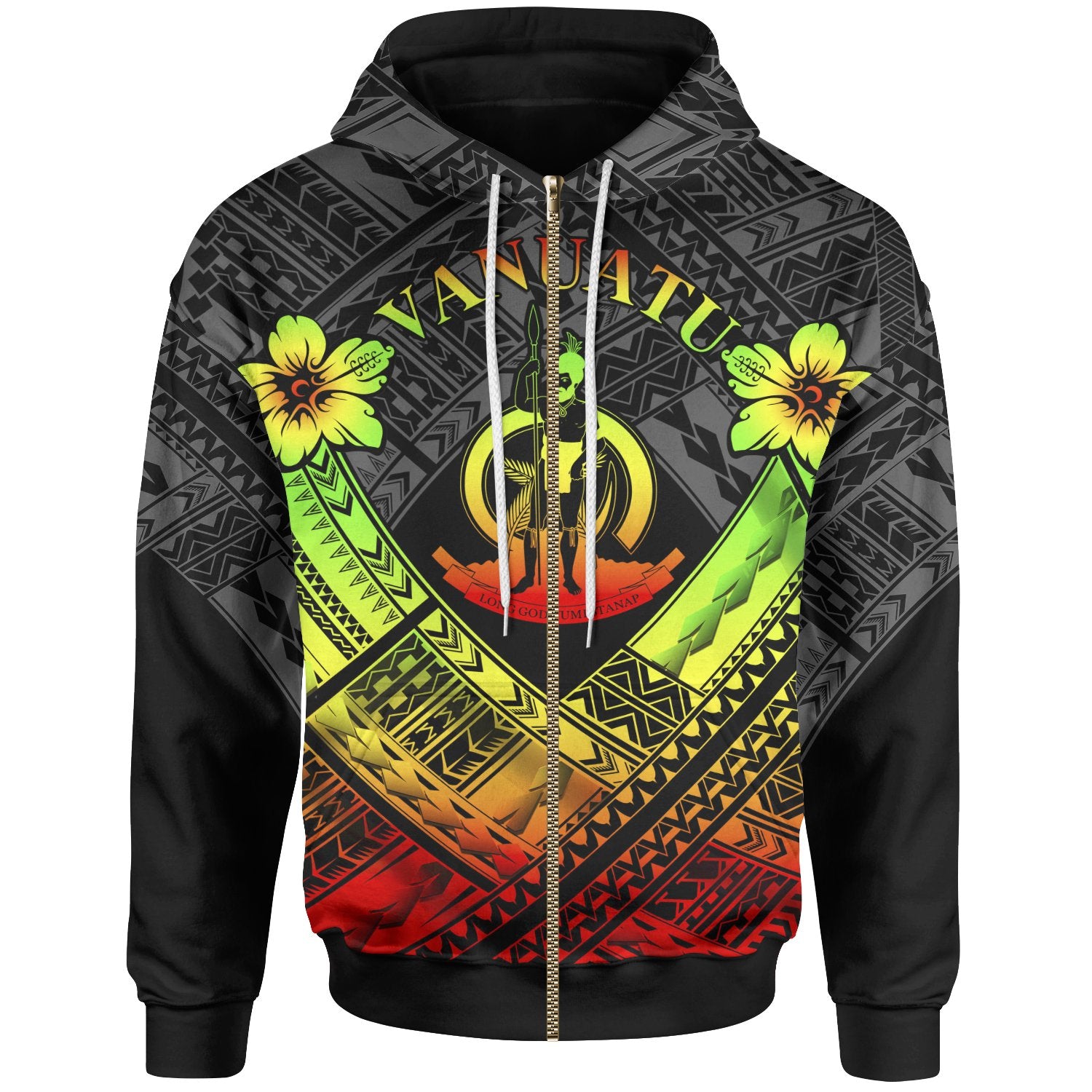 Vanuatu Polynesian Zip up Hoodie Vanuatu Reggae Seal Camisole Hibiscus Style Unisex Reggae - Polynesian Pride