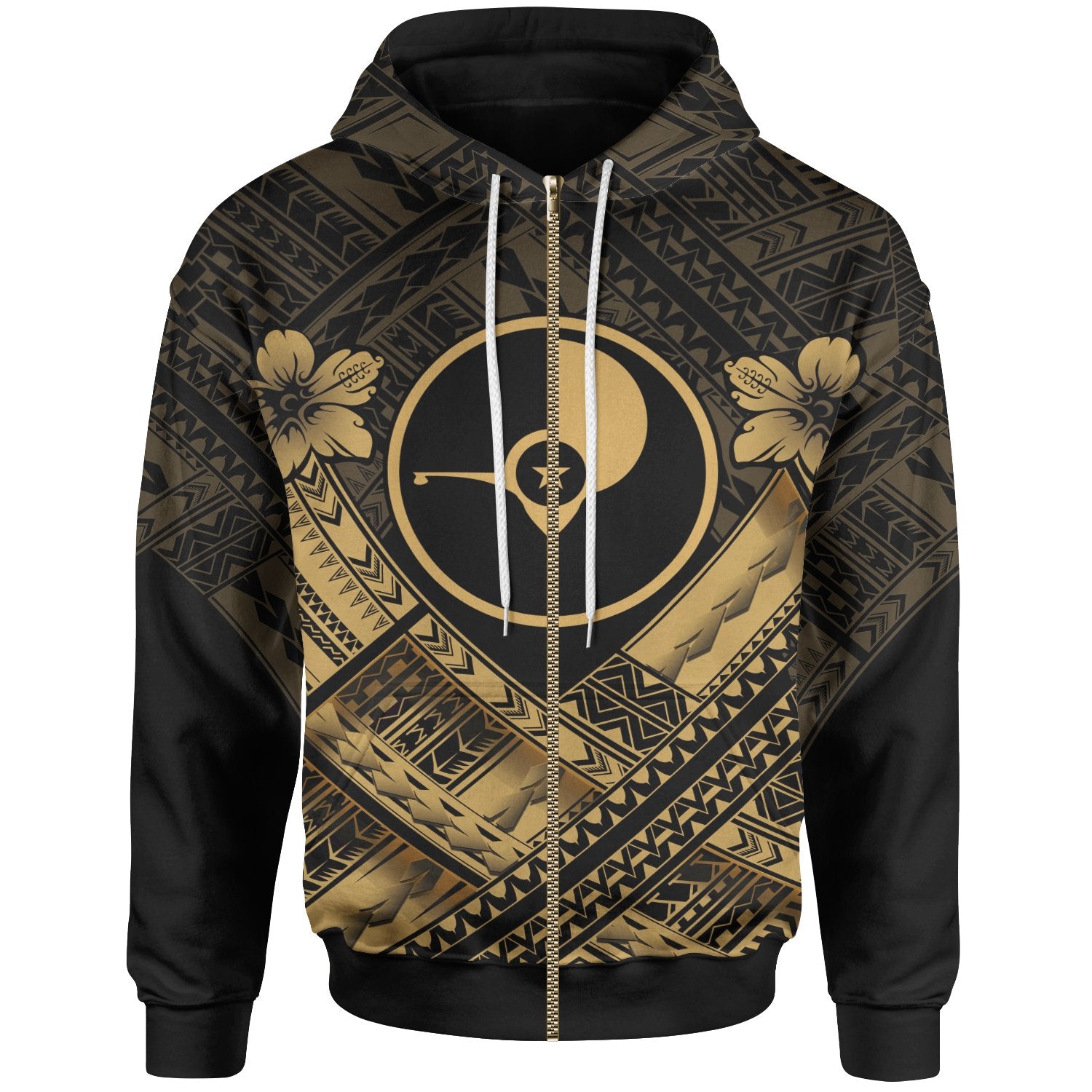 Yap Polynesian Zip up Hoodie Yap Gold Seal Camisole Hibiscus Style Unisex Gold - Polynesian Pride