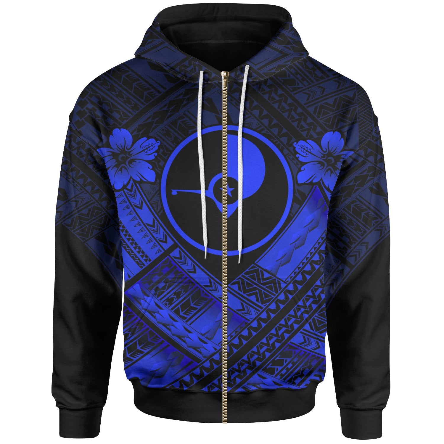 Yap Polynesian Zip up Hoodie Yap Blue Seal Camisole Hibiscus Style Unisex Blue - Polynesian Pride