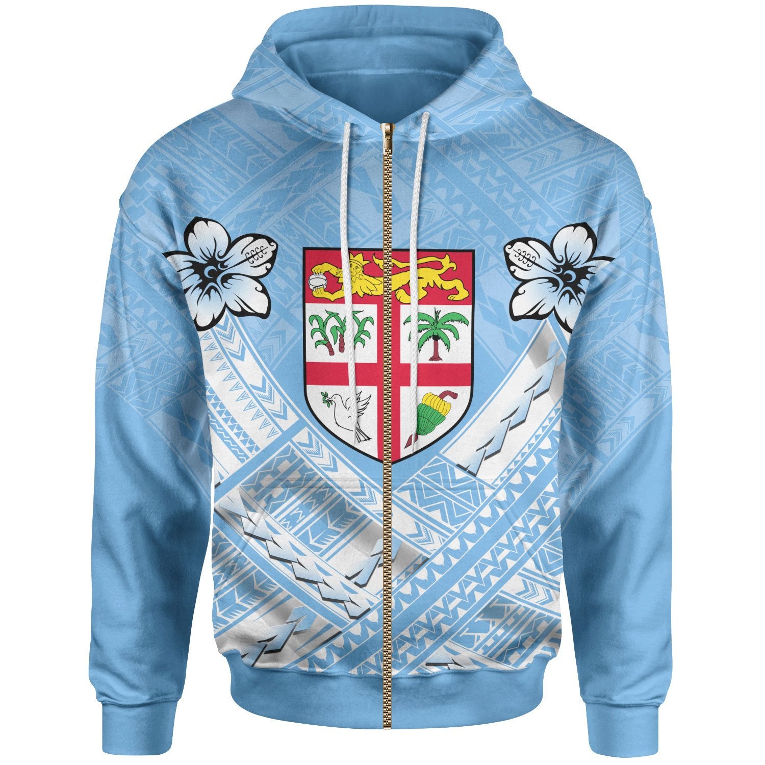 Fiji Polynesian Zip up Hoodie Fiji Flag Camisole Hibiscus Style Unisex Blue - Polynesian Pride