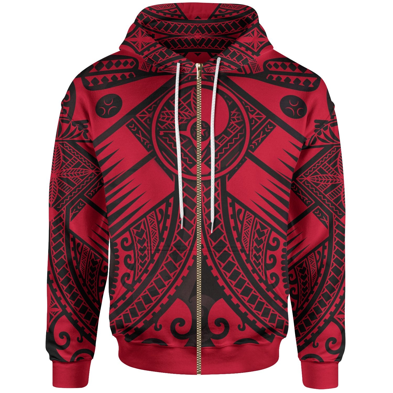 YAP Zip up Hoodie Red Seal with Polynesian Tattoo Unisex Red - Polynesian Pride