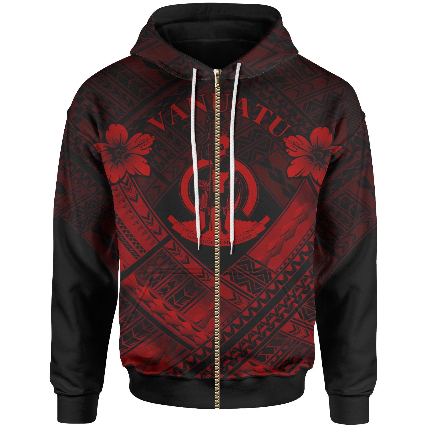 Vanuatu Polynesian Zip up Hoodie Vanuatu Red Seal Camisole Hibiscus Style Unisex Red - Polynesian Pride