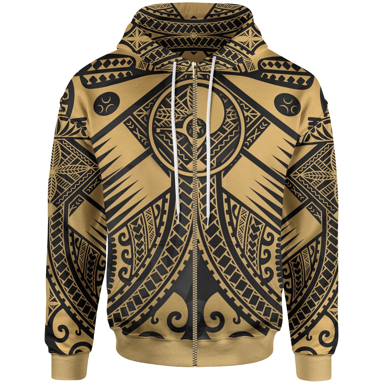 YAP Zip up Hoodie Gold Seal with Polynesian Tattoo Unisex Gold - Polynesian Pride