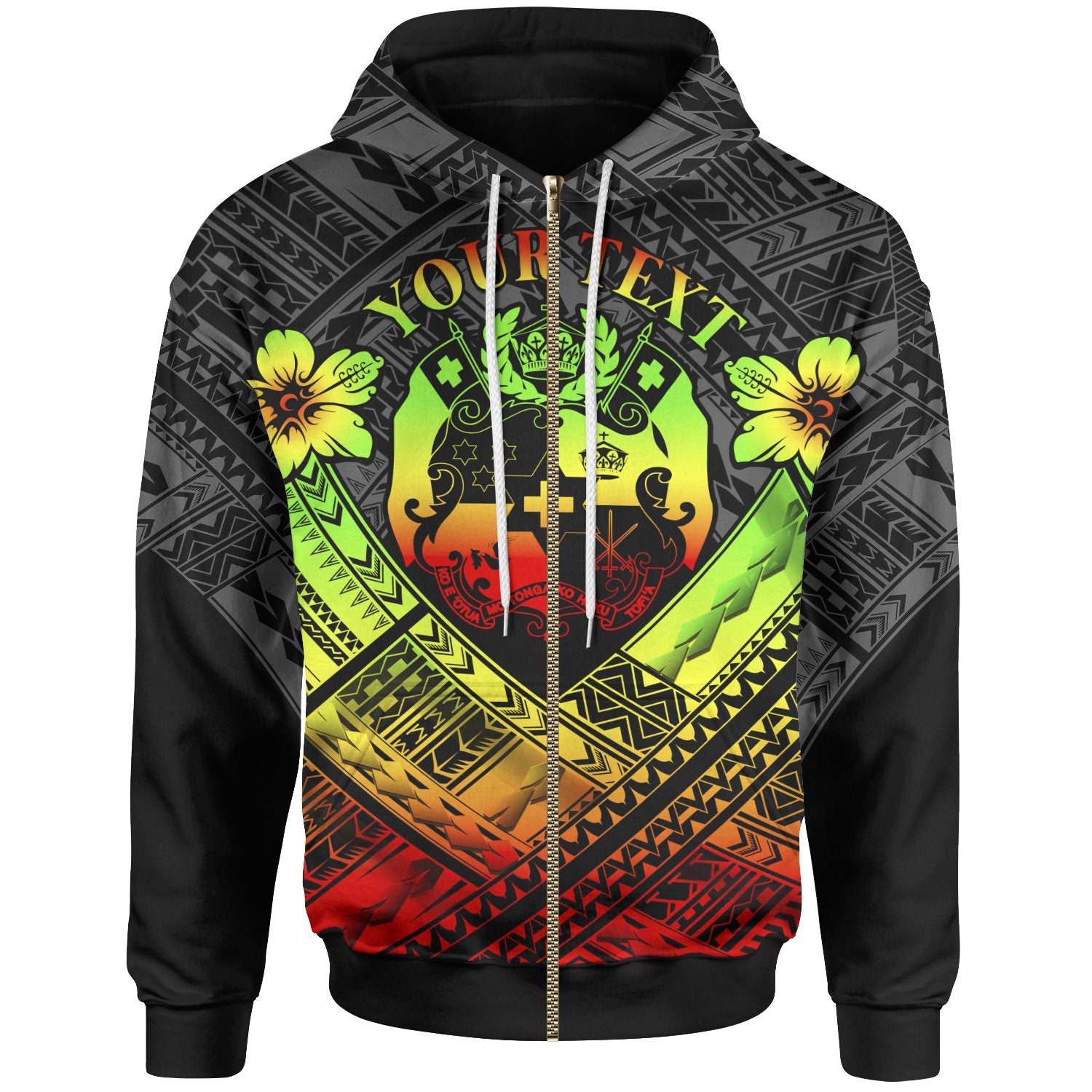 Tonga Custom Polynesian Zip up Hoodie Tonga Reggae Seal Camisole Hibiscus Style Unisex Blue - Polynesian Pride