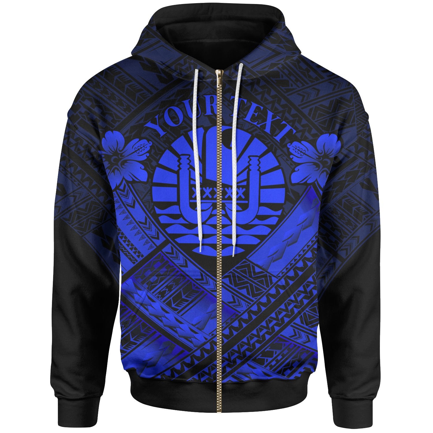 Tahiti Custom Polynesian Zip up Hoodie Tahiti Blue Seal Camisole Hibiscus Style Unisex Blue - Polynesian Pride