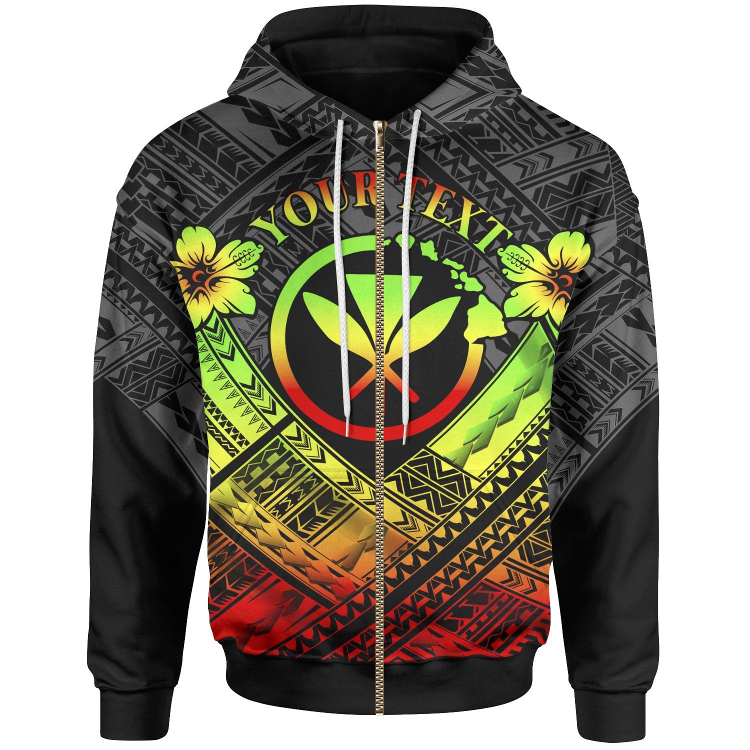 Hawaii Custom Zip up Hoodie Reggae Kanaka Maoli Polynesian Patterns Unisex Reggae - Polynesian Pride