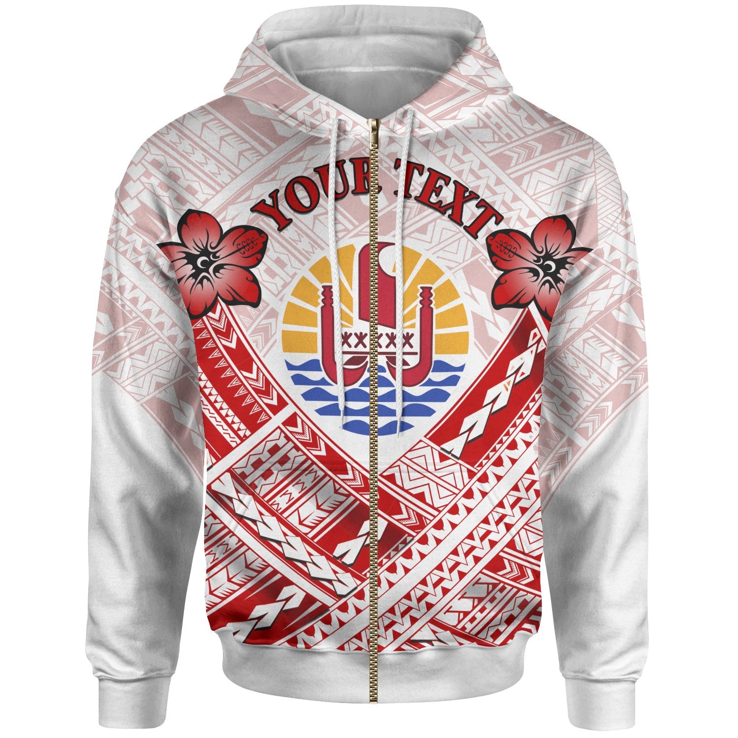 Tahiti Custom Zip up Hoodie Tahiti Flag Camisole Hibiscus Style Unisex Blue - Polynesian Pride