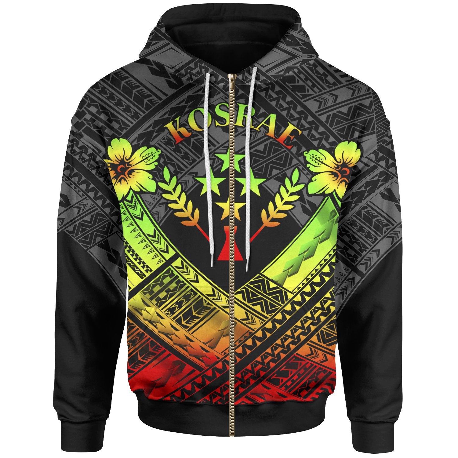 Kosrae Polynesian Custom Zip up Hoodie Kosrae Reggae Camisole Hibiscus Style Unisex Reggae - Polynesian Pride