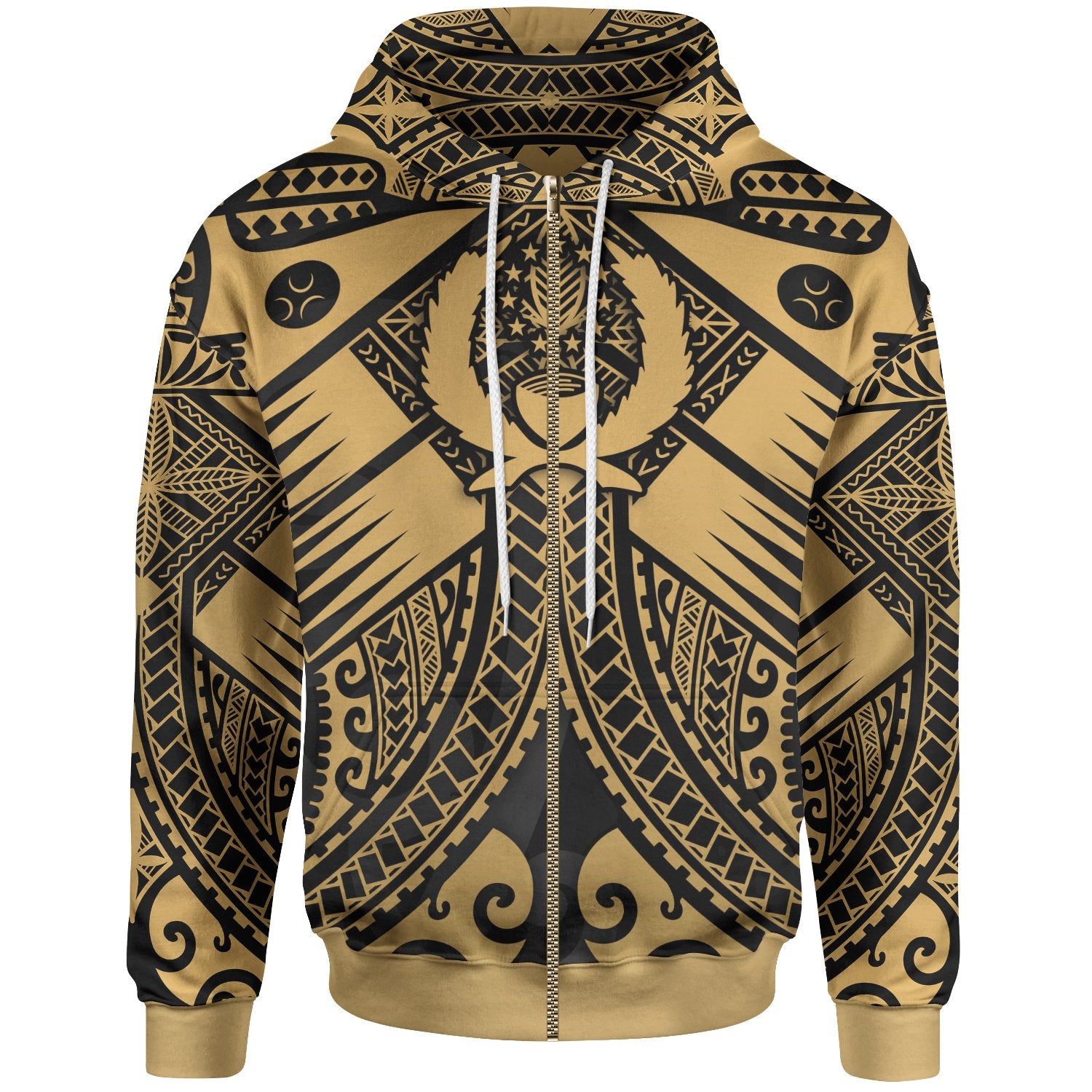 Pohnpei Zip up Hoodie Gold Seal with Polynesian Tattoo Unisex Gold - Polynesian Pride