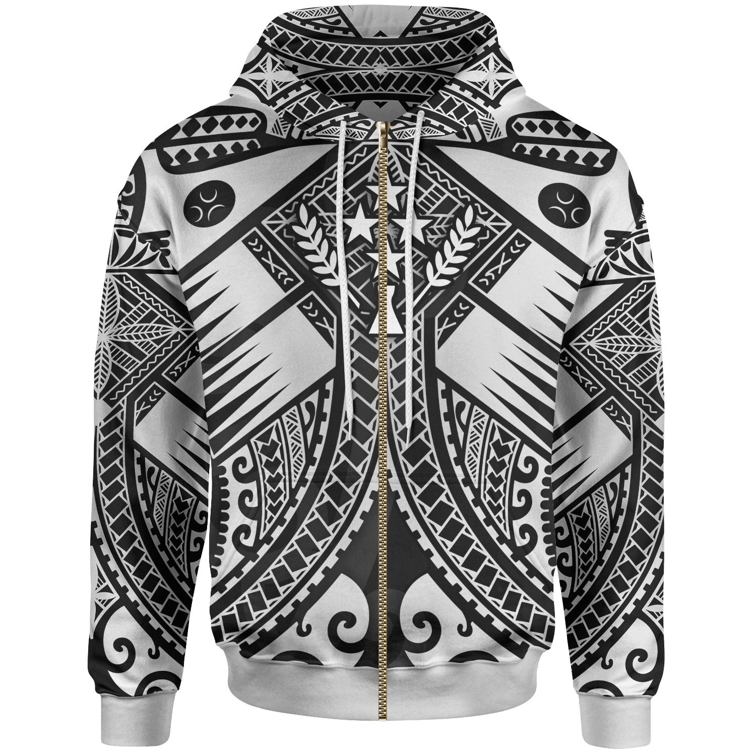 Kosrae Zip up Hoodie White Seal with Polynesian Tattoo Unisex White - Polynesian Pride