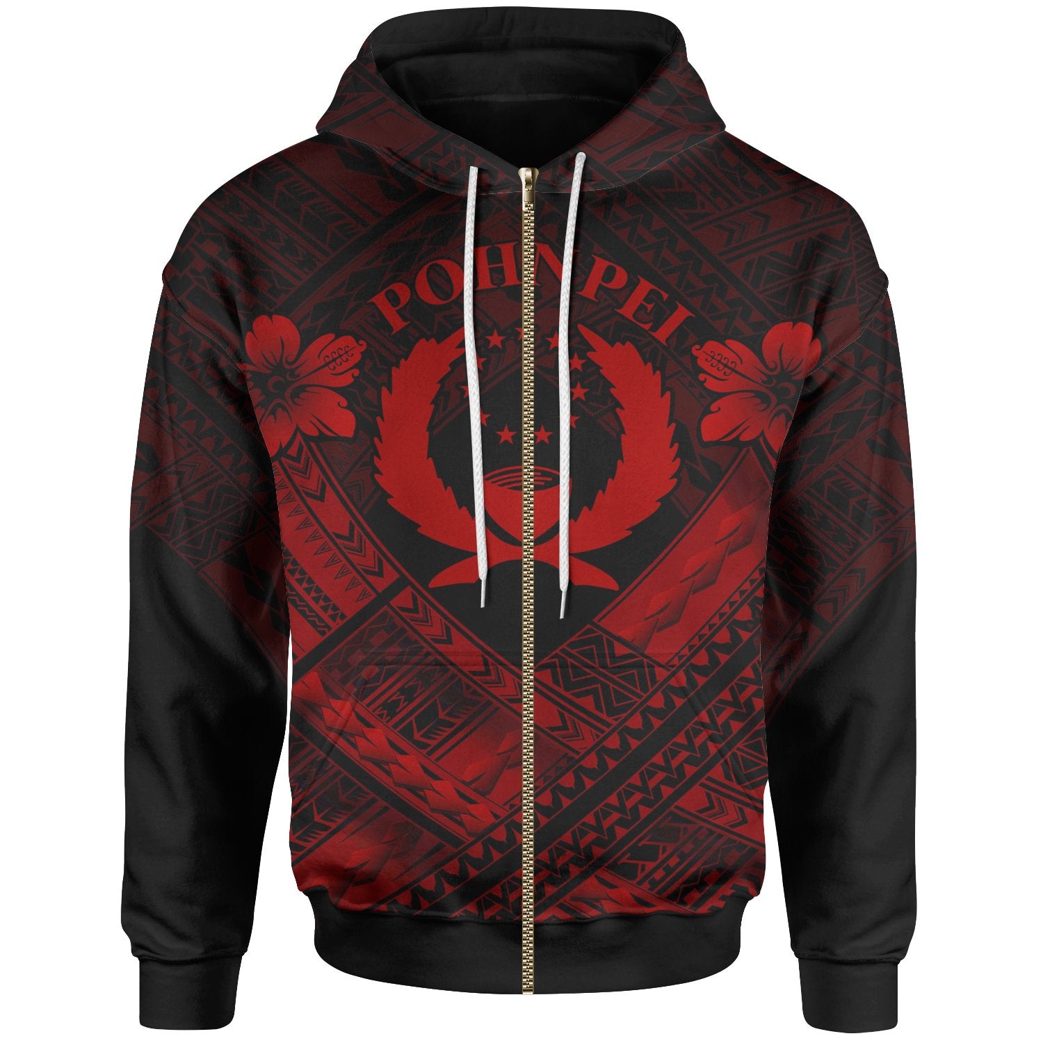 Pohnpei Polynesian Zip up Hoodie Pohnpei Red Seal Camisole Hibiscus Style Unisex Red - Polynesian Pride