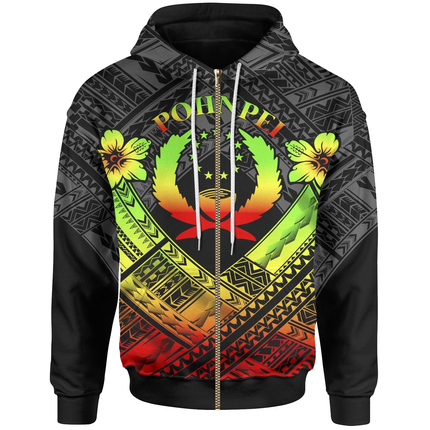 Pohnpei Polynesian Zip up Hoodie Pohnpei Reggae Seal Camisole Hibiscus Style Unisex Reggae - Polynesian Pride